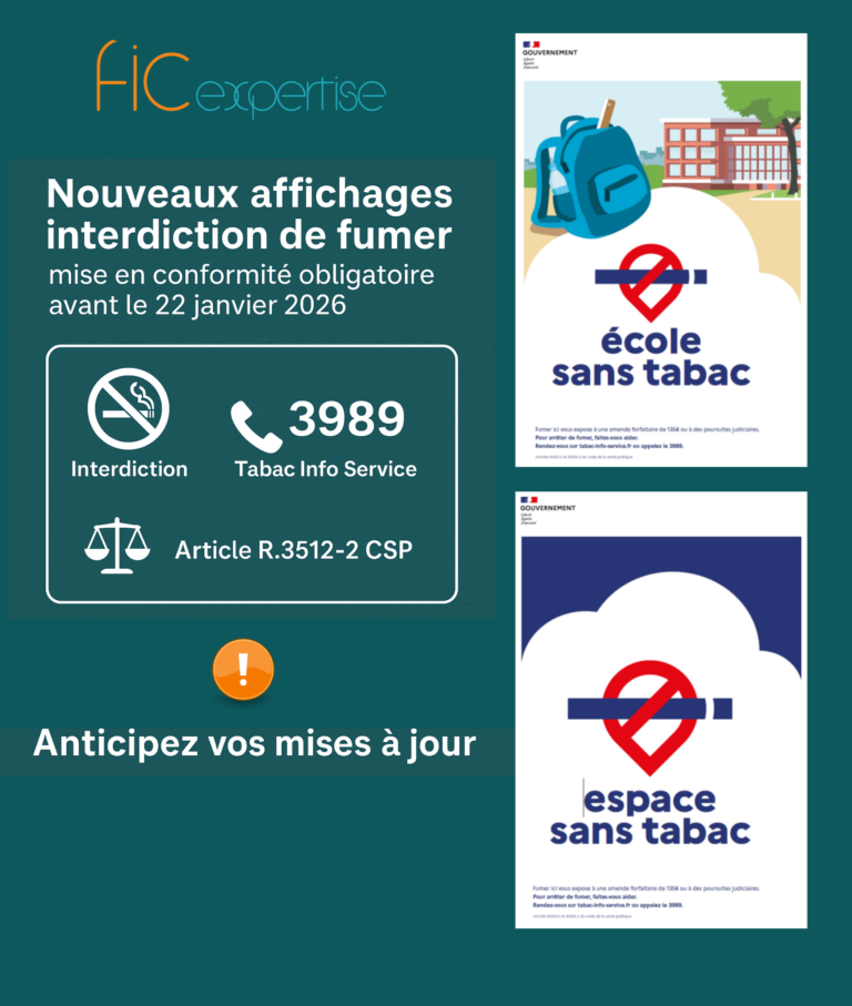 Mise à jour des affichages d'interdiction de fumerUne récente évolution réglementaire concernant l'affichage de l'interdiction de fumer dans vos locaux nécessite que les procédures et les affichages obligatoires soient adaptés. Il est impératif de vérifier la conformité de votre signalisation pour éviter les sanctions.Rappel du cadre réglementaireDepuis 2007, il est interdit de fumer dans tous les lieux de travail clos et couverts. Cette règle s'applique à l'ensemble des espaces de vos établissements : bureaux, salles de classe, réfectoires, salles de réunion et de repos, et locaux sanitaires.Il est possible d'aménager des emplacements fumeurs, sous réserve de la consultation préalable du comité social et économique et du médecin du travail.Les nouvelles obligations d'affichageUn arrêté récent a modifié les modèles de signalisation obligatoires. Vos affiches doivent désormais être conformes pour demeurer valables. Elles doivent impérativement mentionner :Le principe de l'interdiction de fumer.Le numéro de Tabac Info Service (3989).La référence à l'article R. 3512-2 du Code de la santé publique.Les sanctions encourues en cas d'infraction : amende forfaitaire de 135 € ou poursuites judiciaires.Délai de conformité et sanctionsLes signalisations installées dans les emplacements fumeurs avant le 22 juillet 2025 peuvent être conservées jusqu'au 22 janvier 2026 si elles sont conformes au précédent modèle de 2010. Au-delà de cette date, elles devront être remplacées.Le non-respect de ces obligations d'affichage expose l'employeur à une amende pouvant atteindre 750 € (personne physique) et 3 750 € pour une société ou une association.Source : Arrêté du 21 juillet 2025, JO du 22